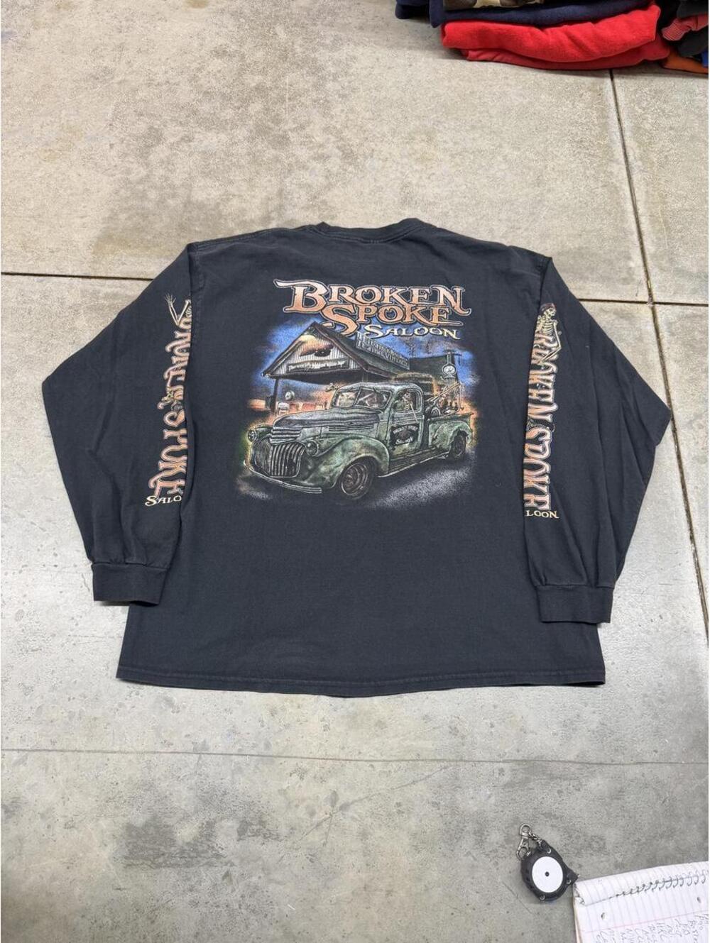vintage broken spoke saloon racing biker skeleton shirt size xl